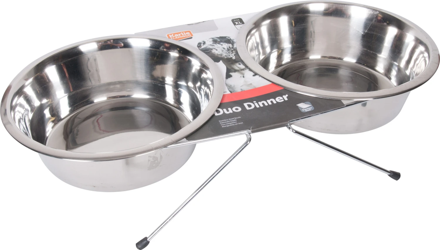 Flamingo Gamelle Pour La Nourriture Et L'eau Set + Support Arjun Inox 25cm 2500ml – Image 2