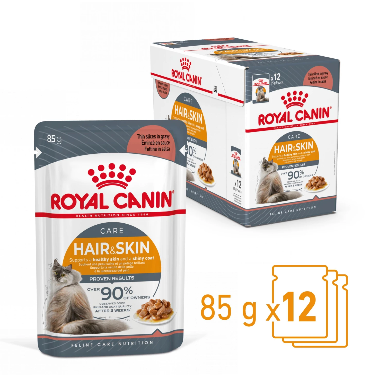 Royal Canin Hair & Skin Care En Sauce Pour Chat 12 Sachets De 85g – Image 2